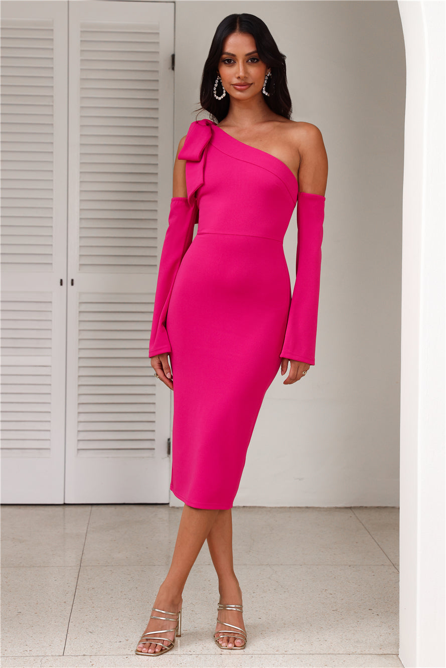 Vivienne Long Sleeve Midi Dress in Fuchsia 1