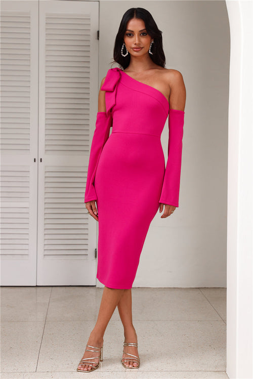 Vivienne Long Sleeve Midi Dress in Fuchsia 1