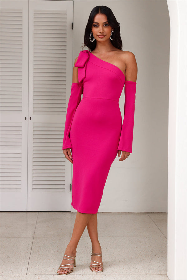 Vivienne Long Sleeve Midi Dress in Fuchsia