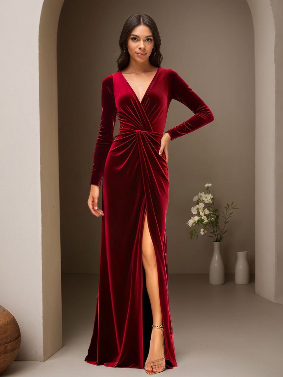 Cicinia Burgundy Velvet Sheath Dress Burgundy 1