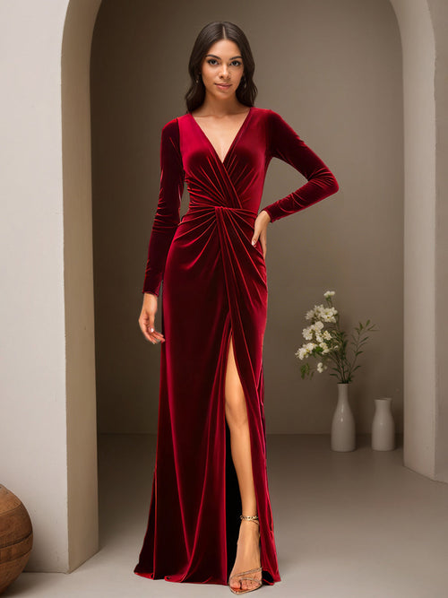 Cicinia Burgundy Velvet Sheath Dress Burgundy 1