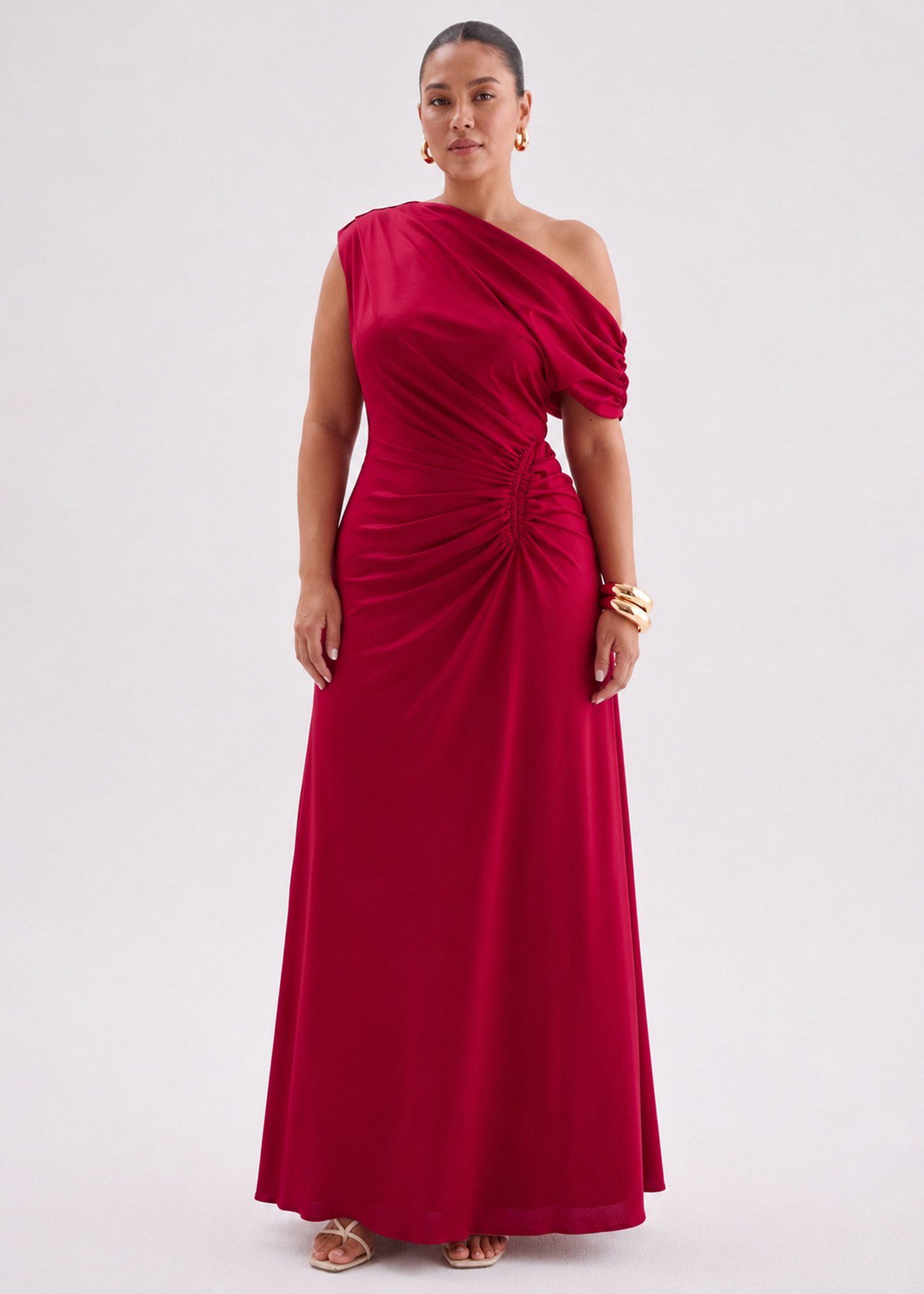 Flirtini One-Shoulder Maxi Dress Cherry Red 5