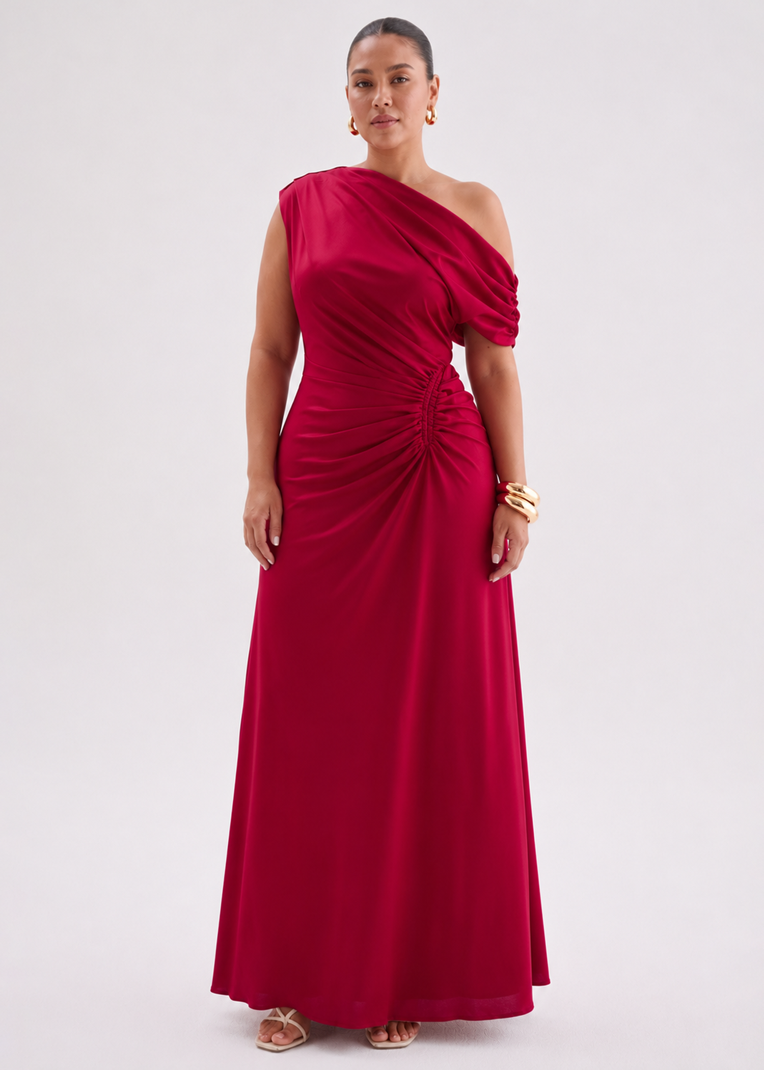 Flirtini One-Shoulder Maxi Dress Cherry Red 5