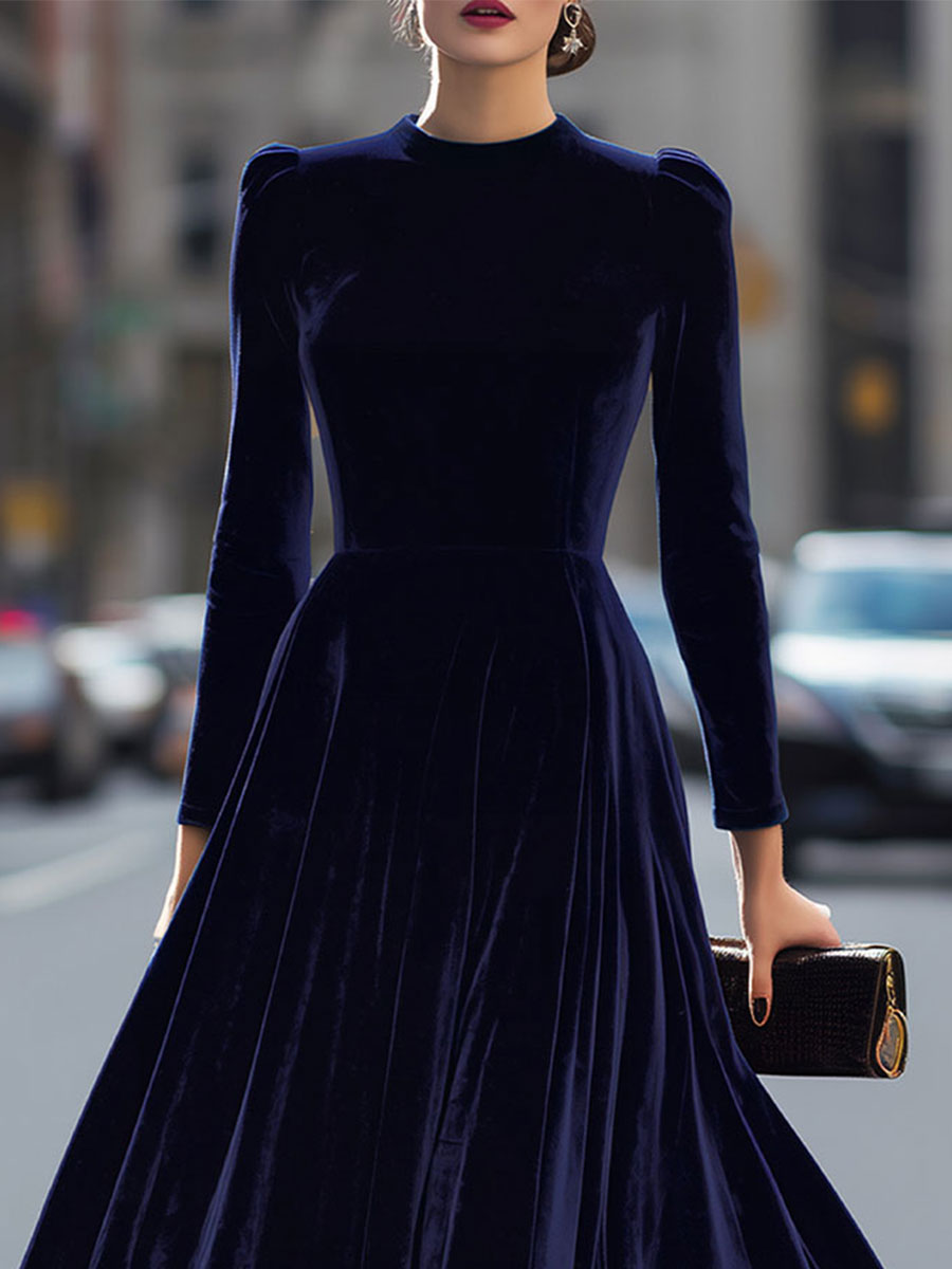 Margot Velvet Midi Dress Navy Blue 2