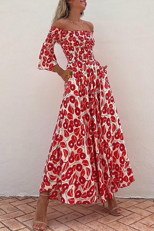 Isadora Abstract Print Swing Maxi Dress Red 1
