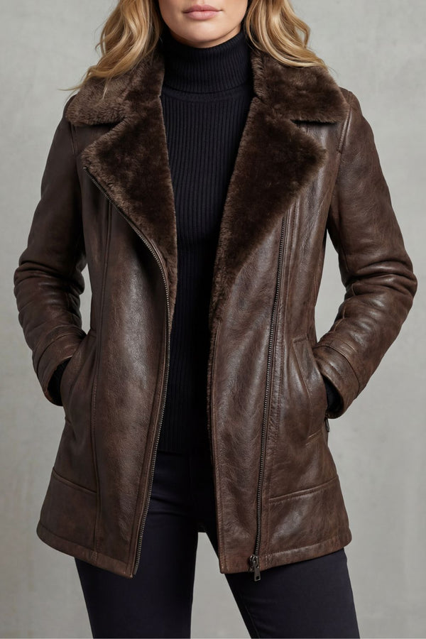 Hannah Faux Leather Jacket with Shearling Lining