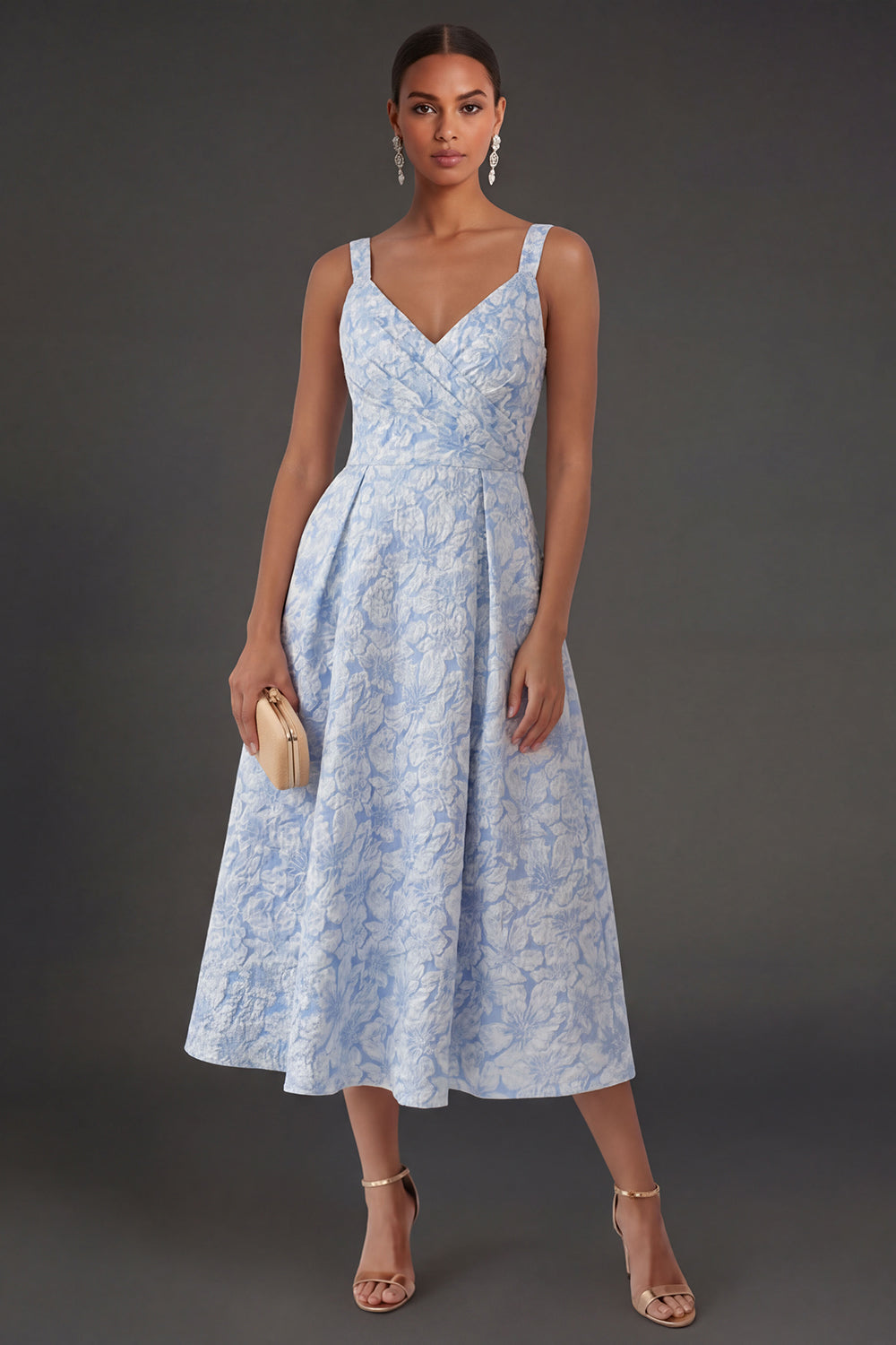 Arabella Jacquard Floral Midi Dress Blue 1