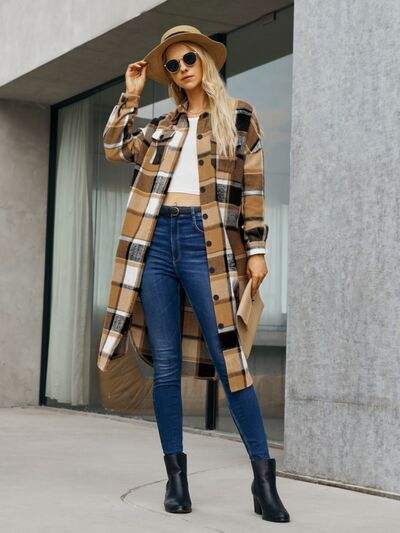 Margot Plaid Trench Coat Teal 5