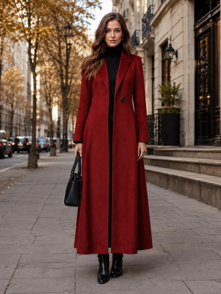 Margot Wool Trench Coat in Burgundy Burgundy 1