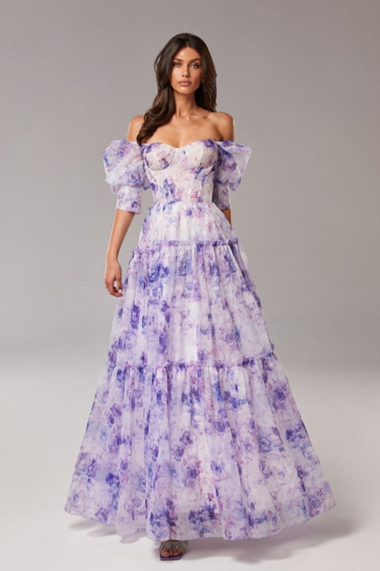 Isabelle Floral Organza Maxi Dress White 6