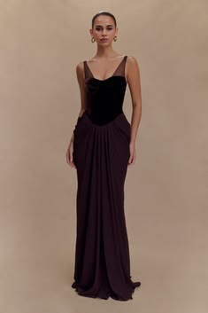 Roxanne Velvet Corset Maxi Dress Brown 1