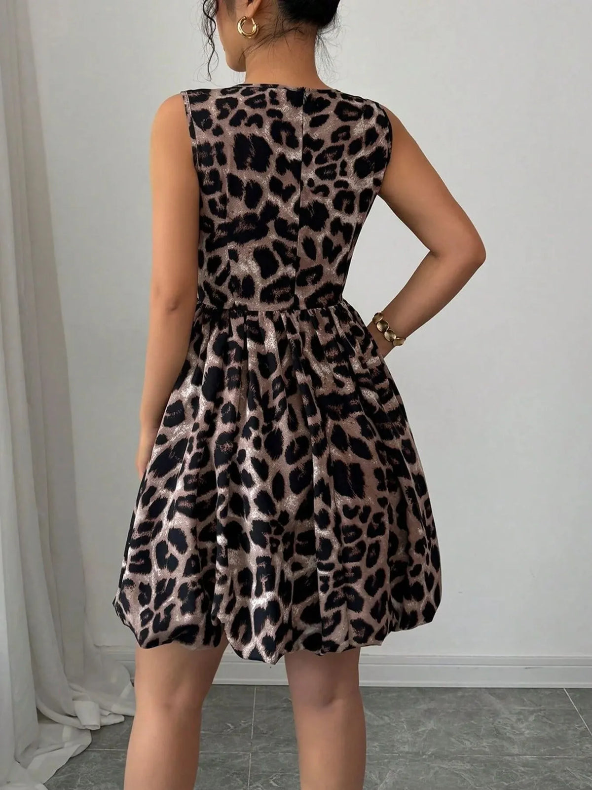 Cecilia Leopard Print Fit and Flare Mini Dress Chocolate 2