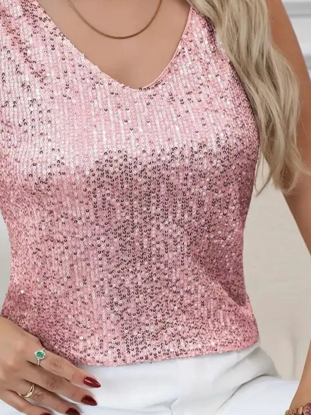 Margot Sequin V-Neck Tank Red 10