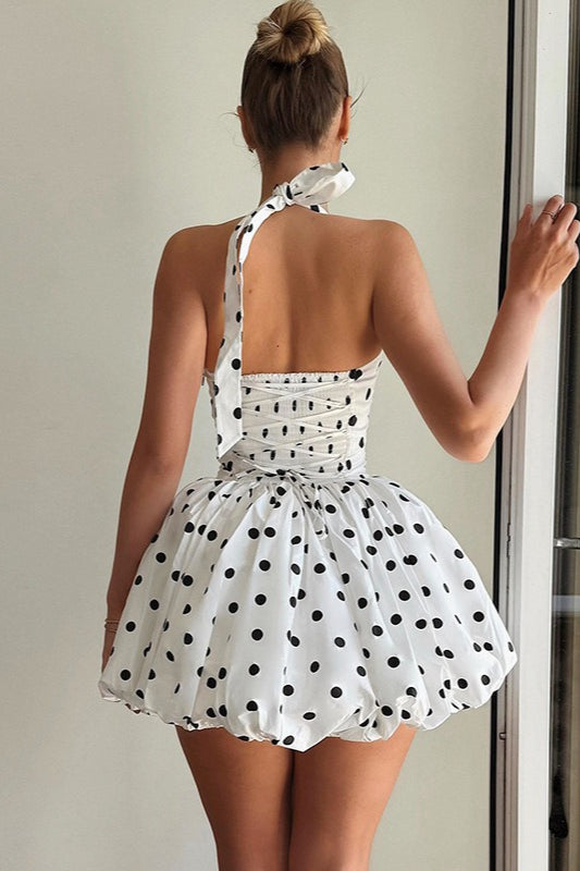 Margot Polka Dot Halter Mini Dress White 3