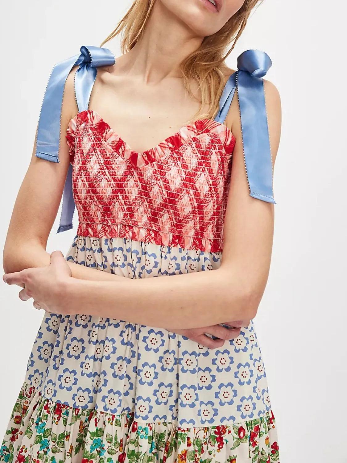 Margot Printed Tiered Dress Neck Tie Shoulder Cami Dress 2