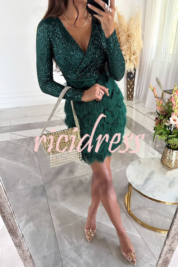 Vivienne Sequin Fringe Mini Dress Green 4