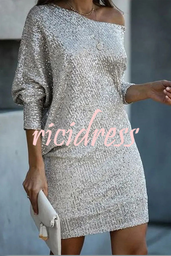 Vivienne Sequin Off-Shoulder Mini Dress Silver 2