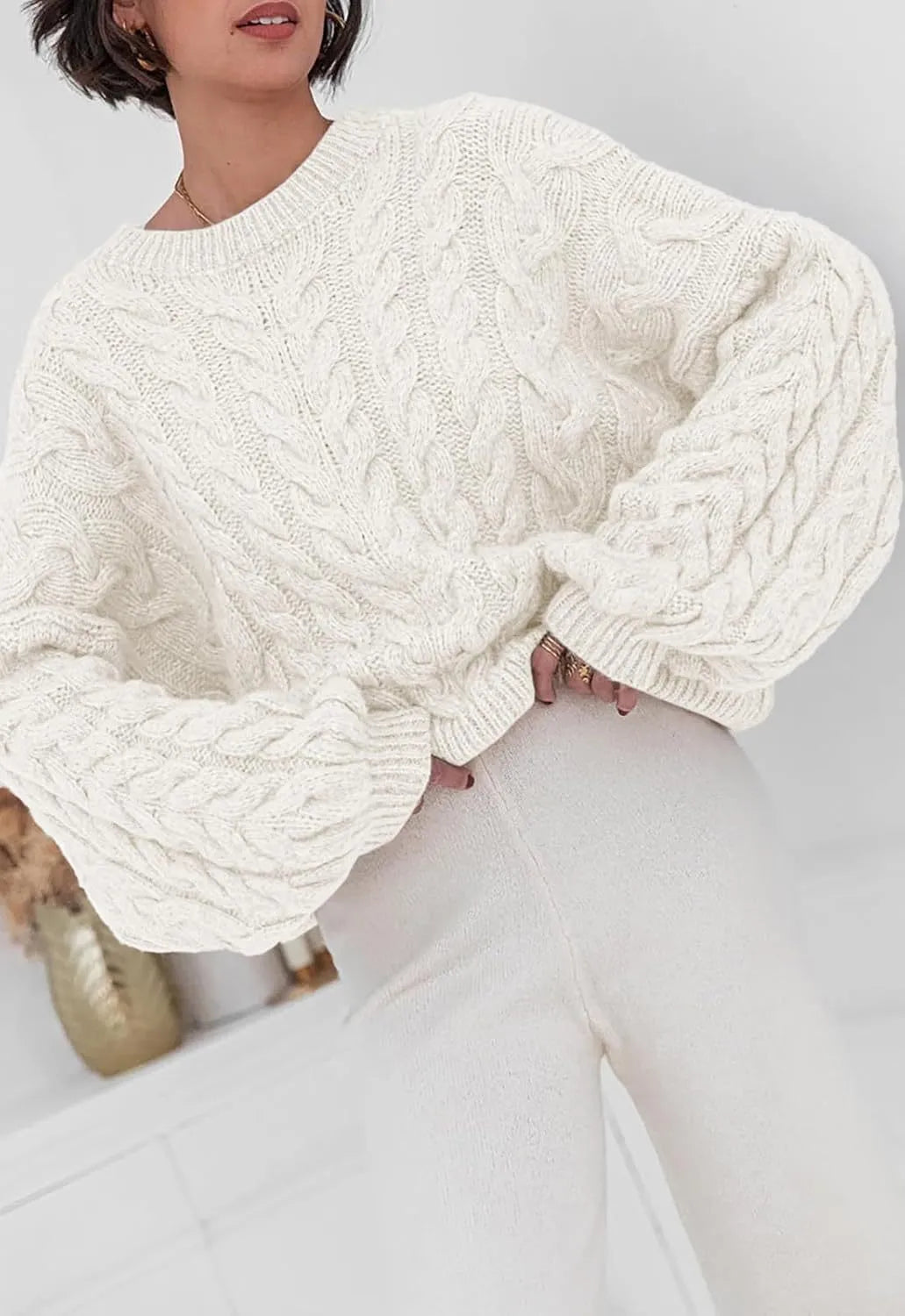 Margot Cable Knit Sweater in Pink Military Green 5