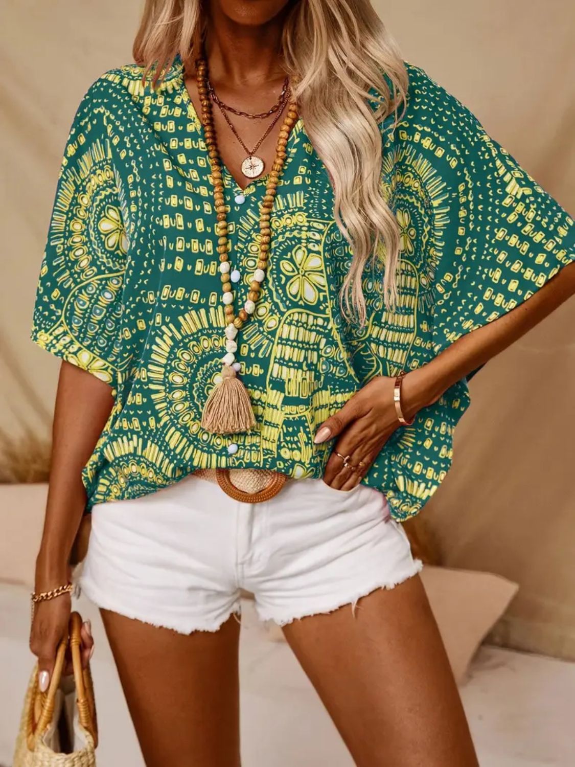 Margot Printed Tiered Dress Neck Half Sleeve Top 9