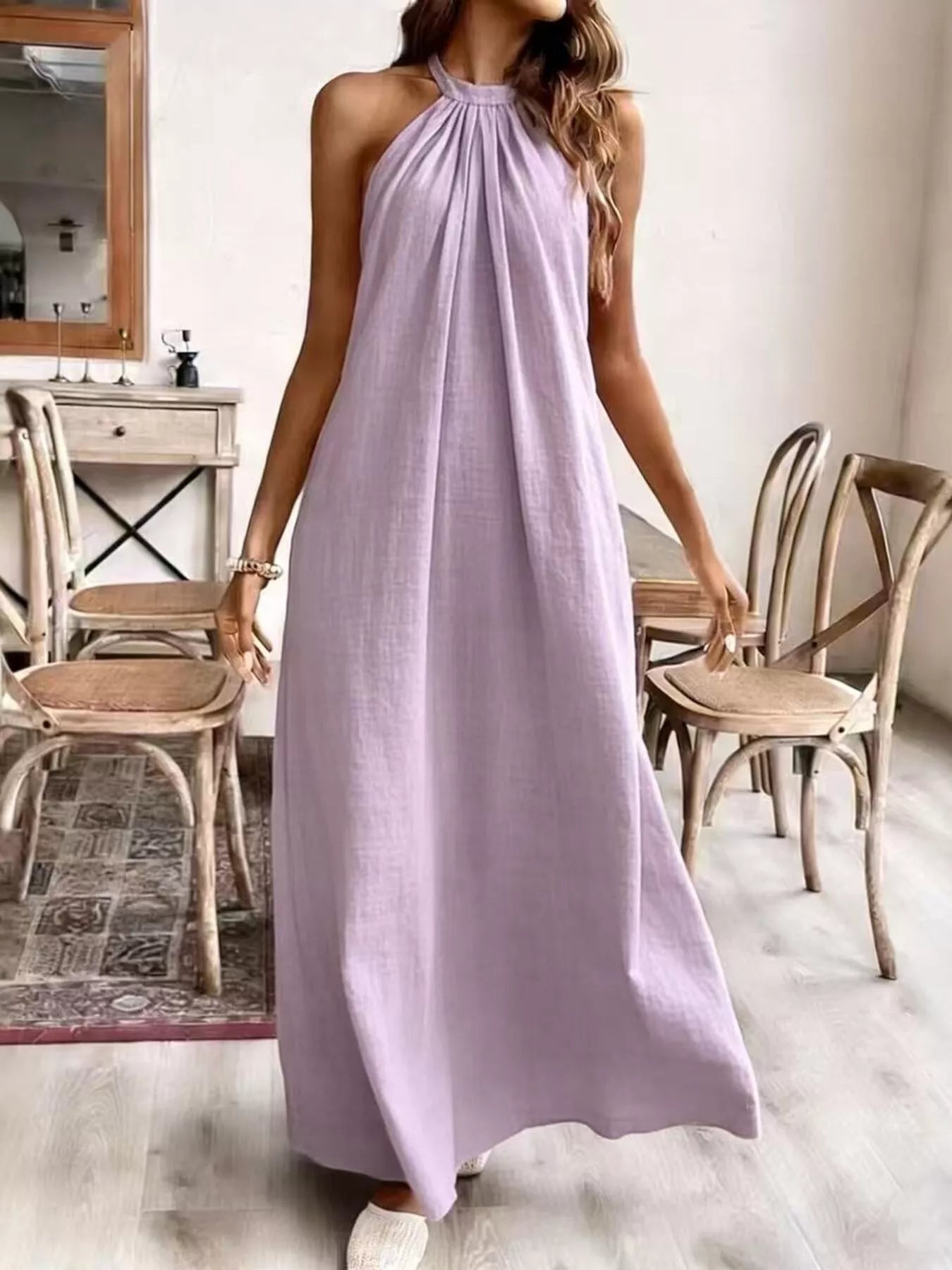 Margot Halter Maxi Dress in Cream Light Purple 6