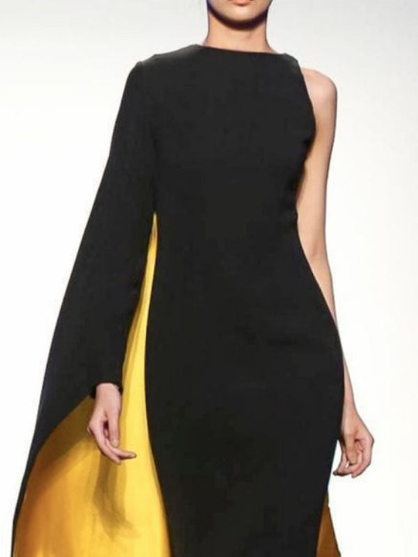 Isadora Asymmetric Contrast Maxi Dress Black 2