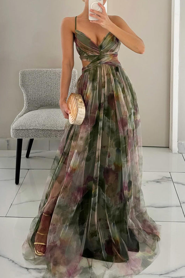 Giselle Tulle Floral Maxi Dress Red 6