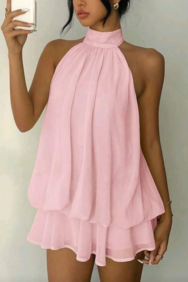 Valentina Chiffon Halter Mini Dress Multicolor 10