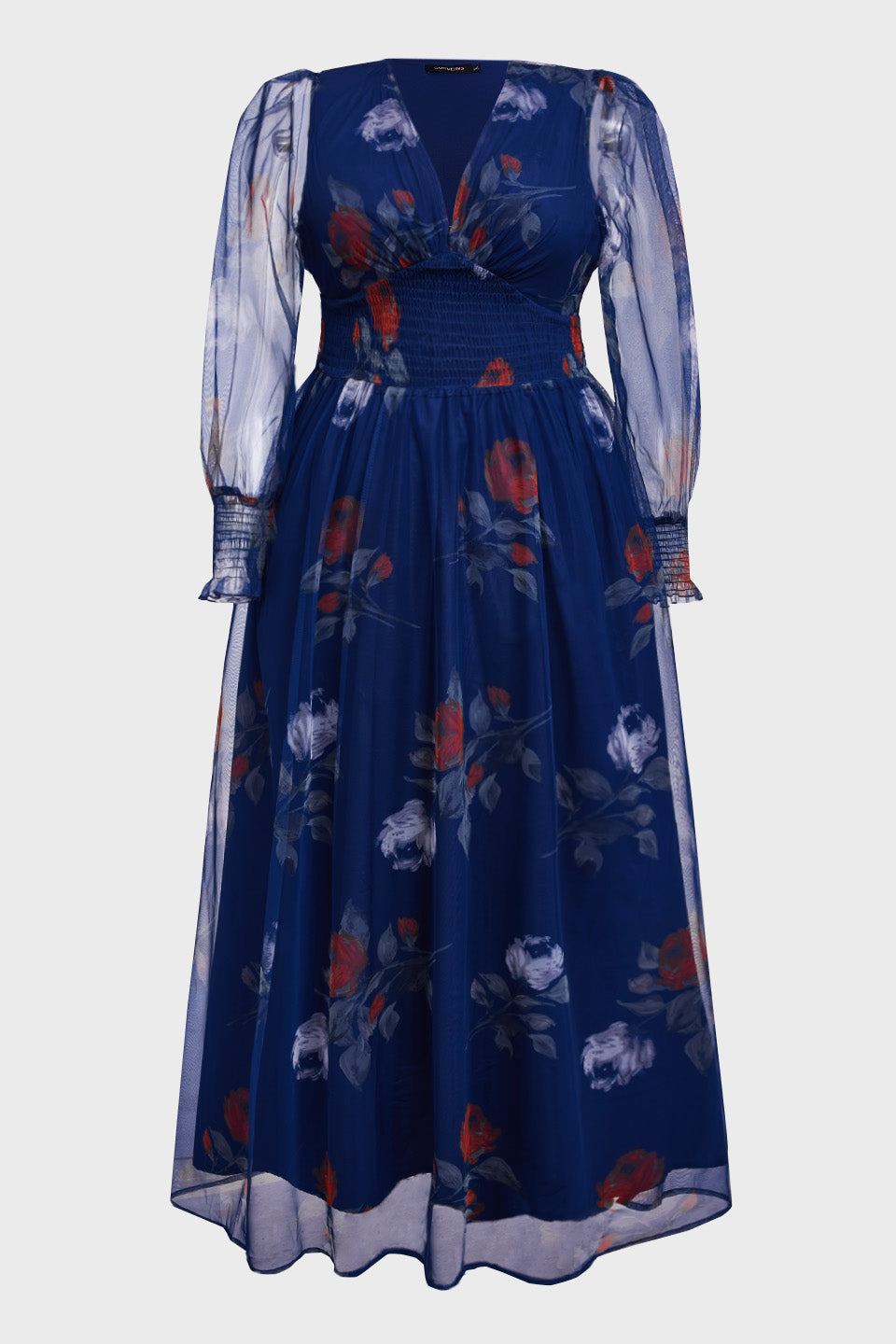Isabelle Floral Pleated Maxi Dress Neck Floral Mesh Maxi Dress 7