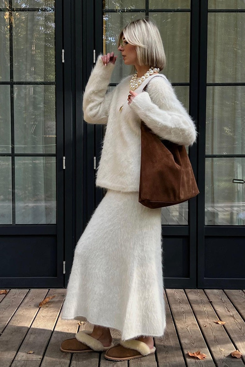 Isabelle Knit Midi Set in Cream White 3