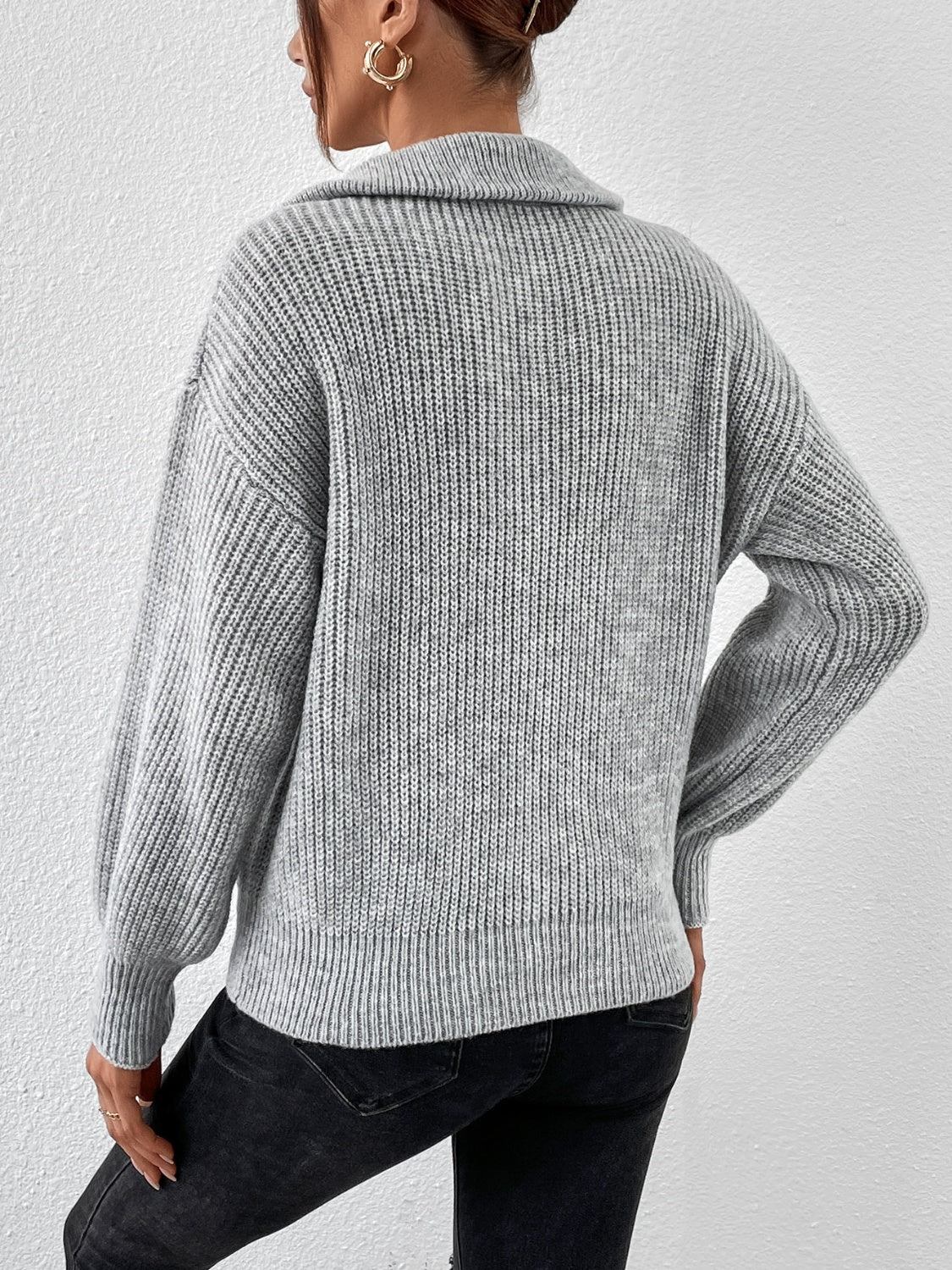 Honey Half-Zip Dropped Shoulder Sweater Taupe 2
