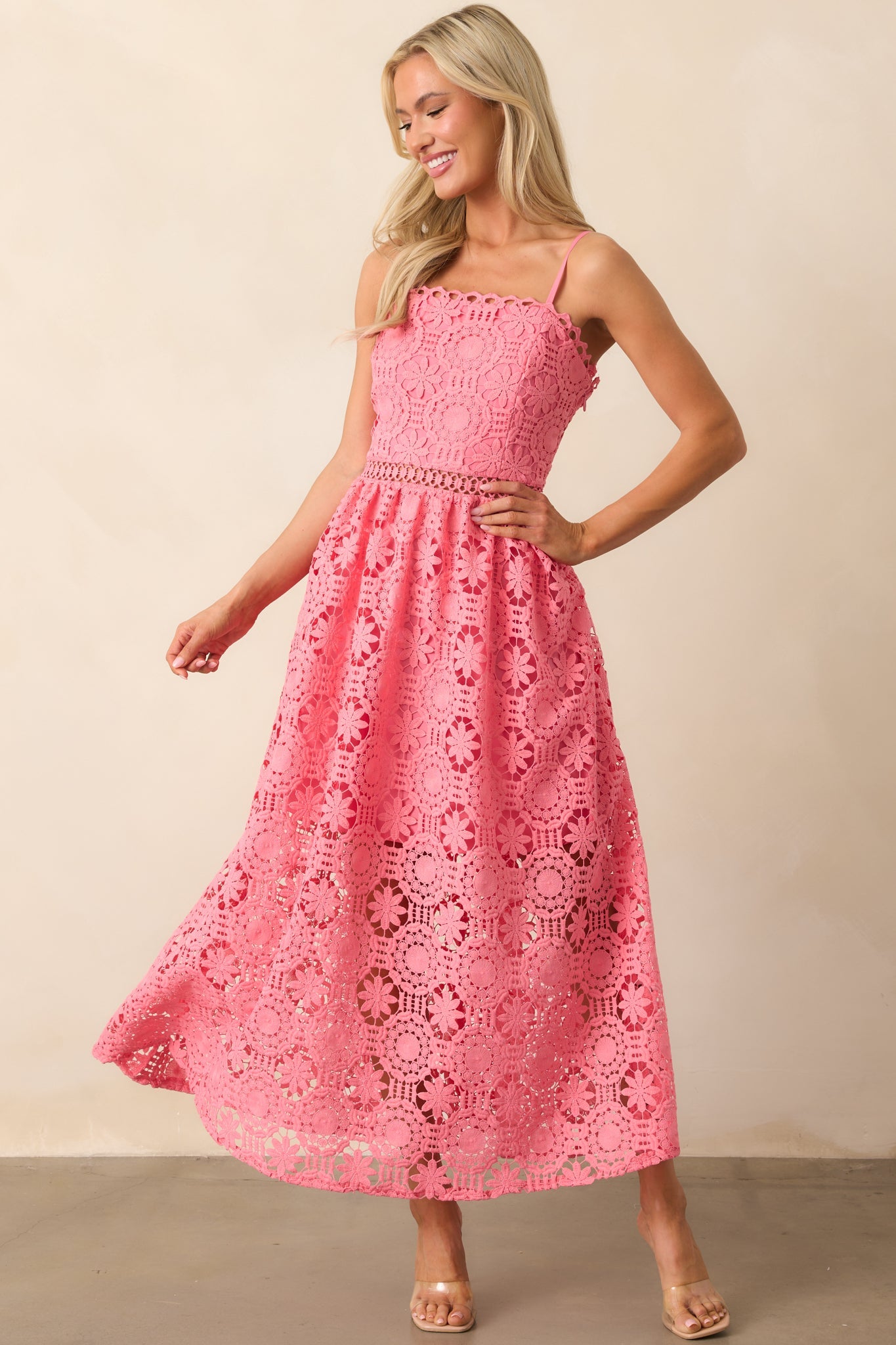 Arabella Floral Embroidered Maxi Dress Coral 3