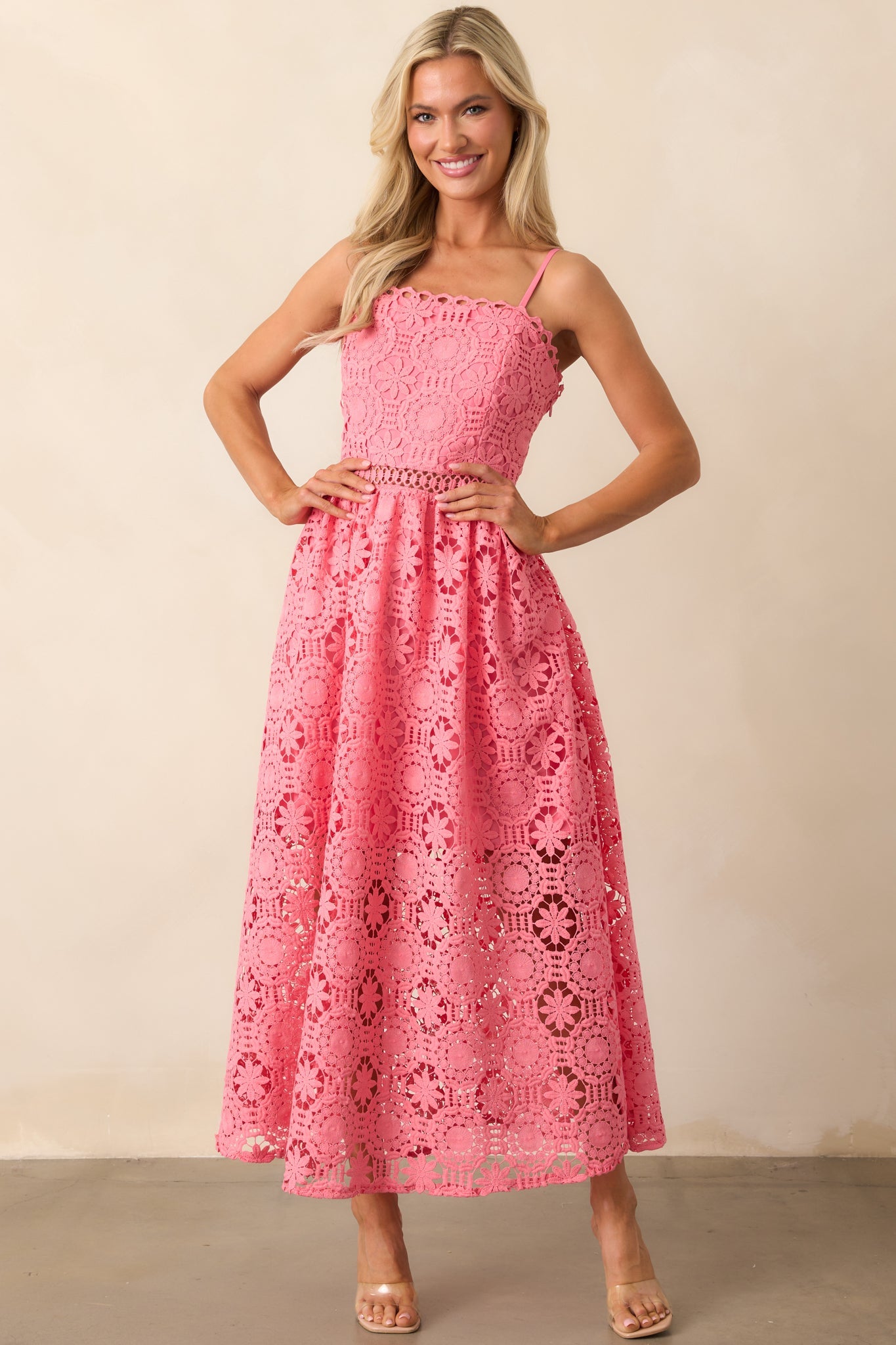 Arabella Floral Embroidered Maxi Dress Coral 4