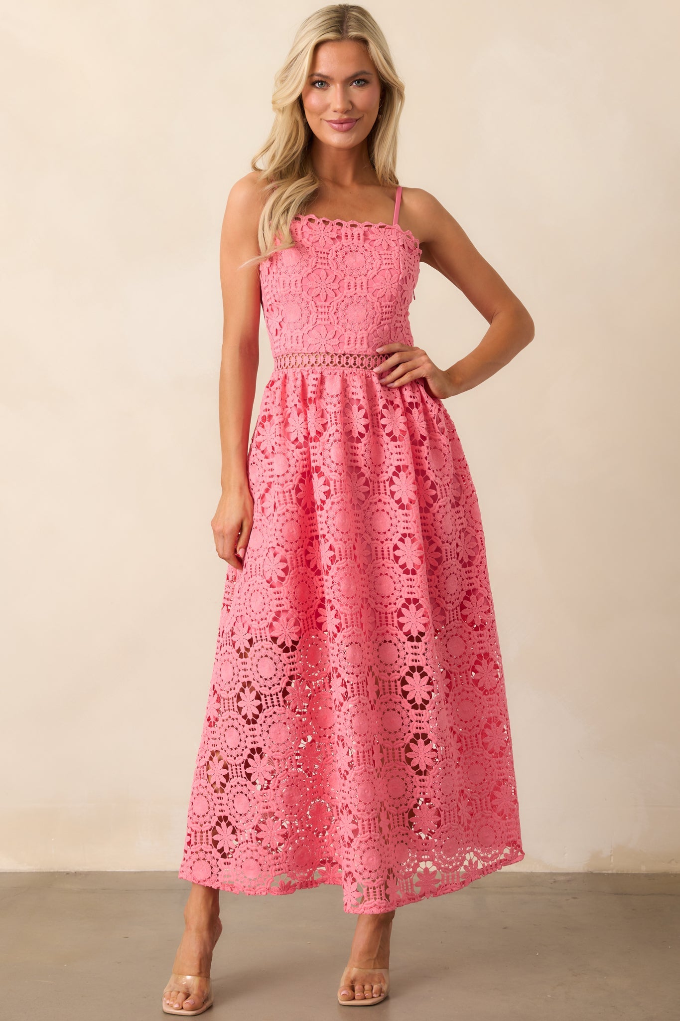 Arabella Floral Embroidered Maxi Dress Coral 5