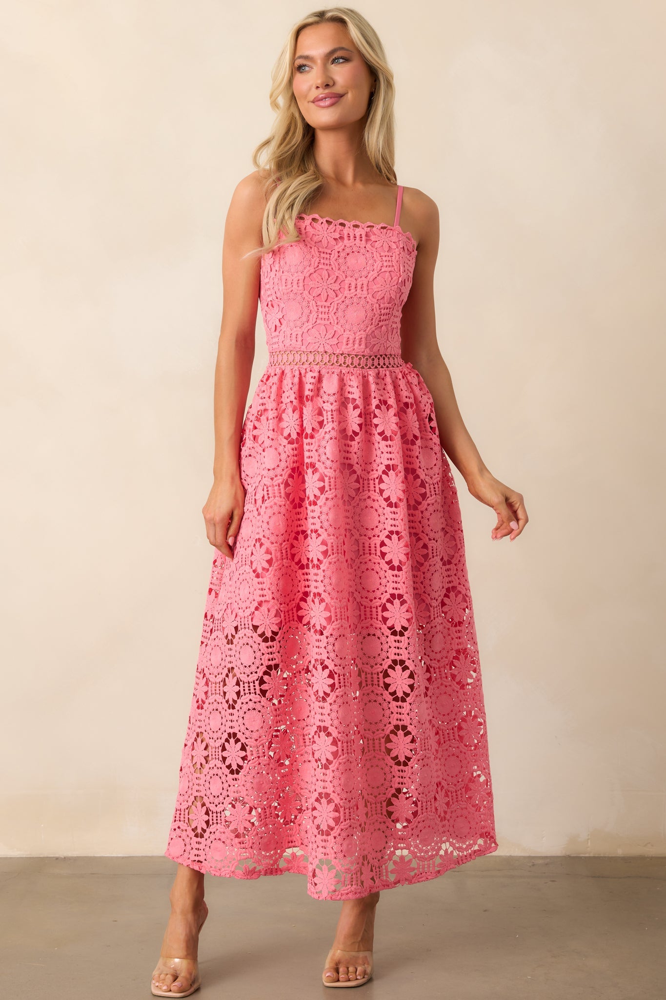 Arabella Floral Embroidered Maxi Dress Coral 1
