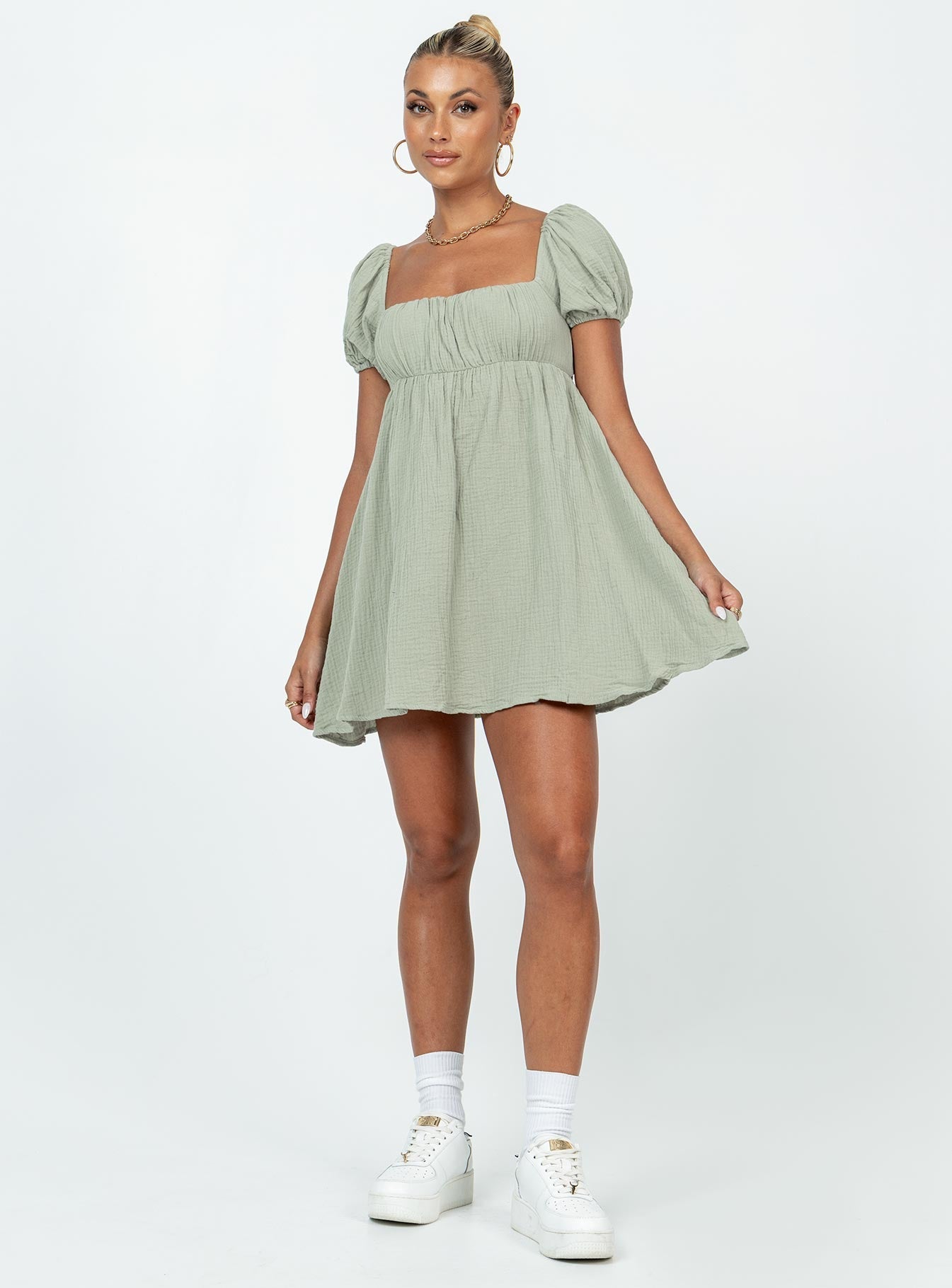 Valentina Silk Mini Dress in Sage Sage 3
