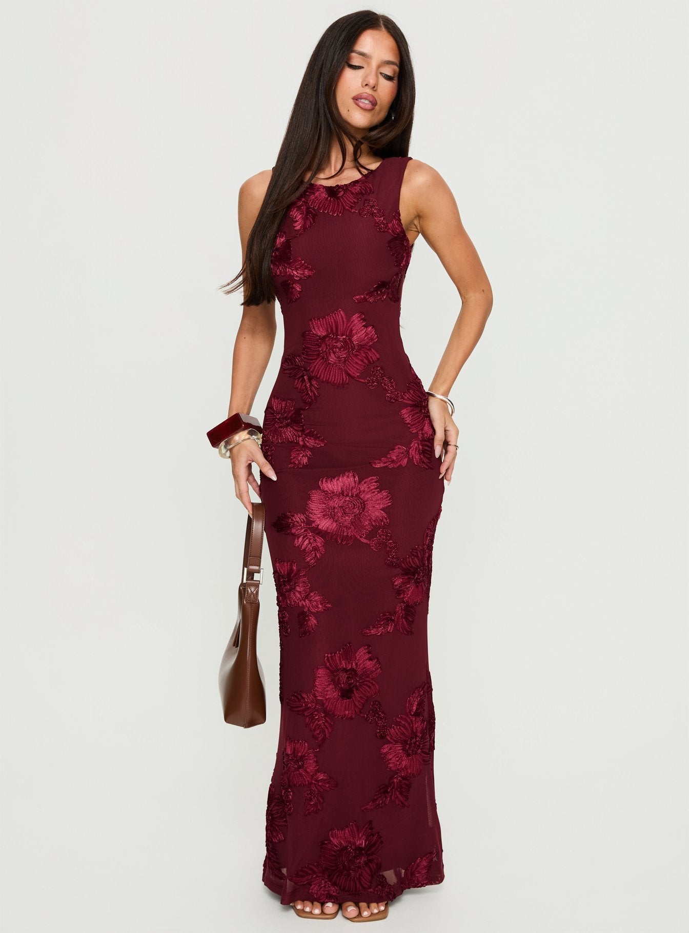 Fionna Floral Maxi Dress Burgundy 3
