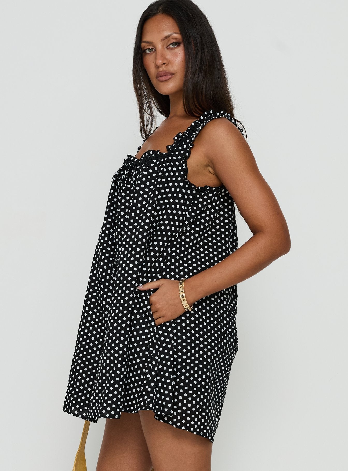 Margot Swing Mini Dress in Black Polka Dot Black Polka Dot 3