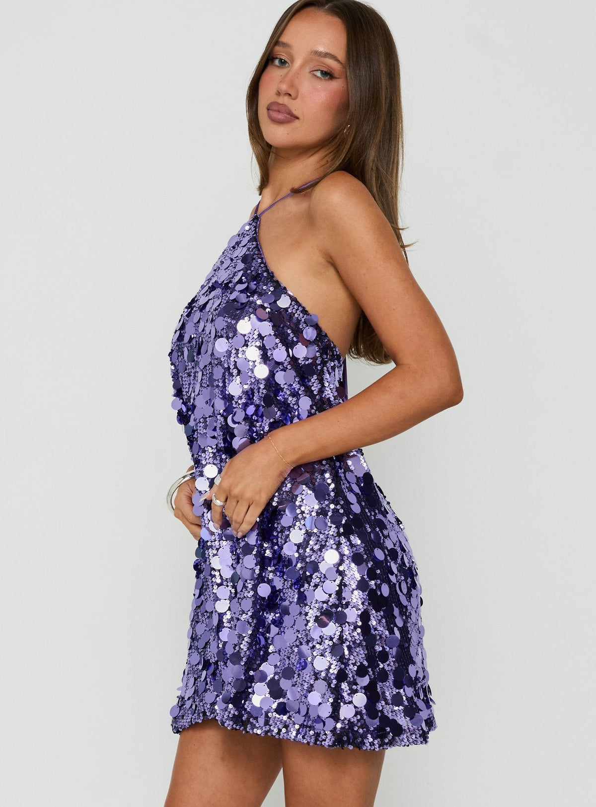 Aurora Halter Mini Dress in Plum Purple 3