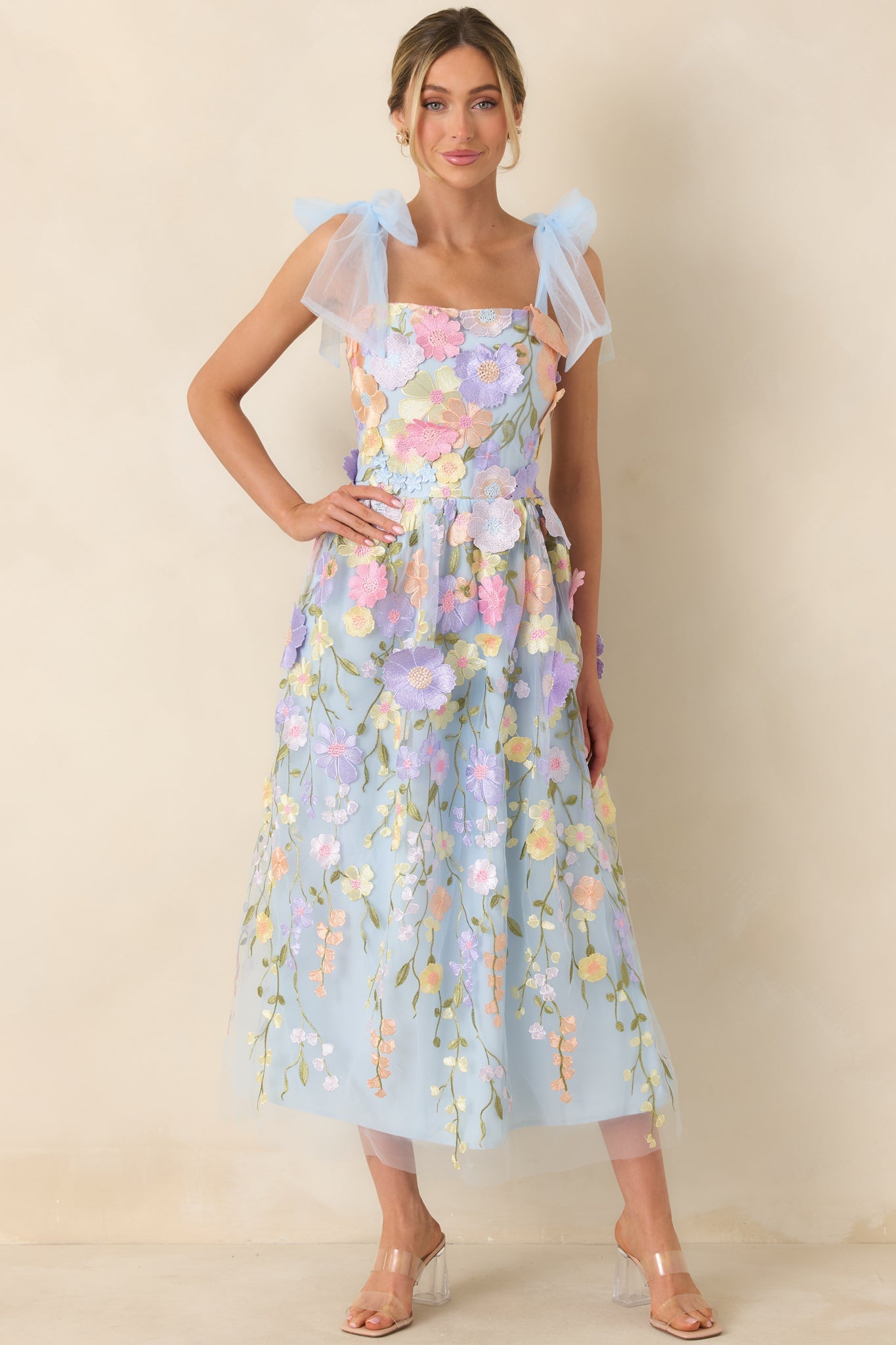Celestine Embroidered Floral Maxi Dress Light Blue 5