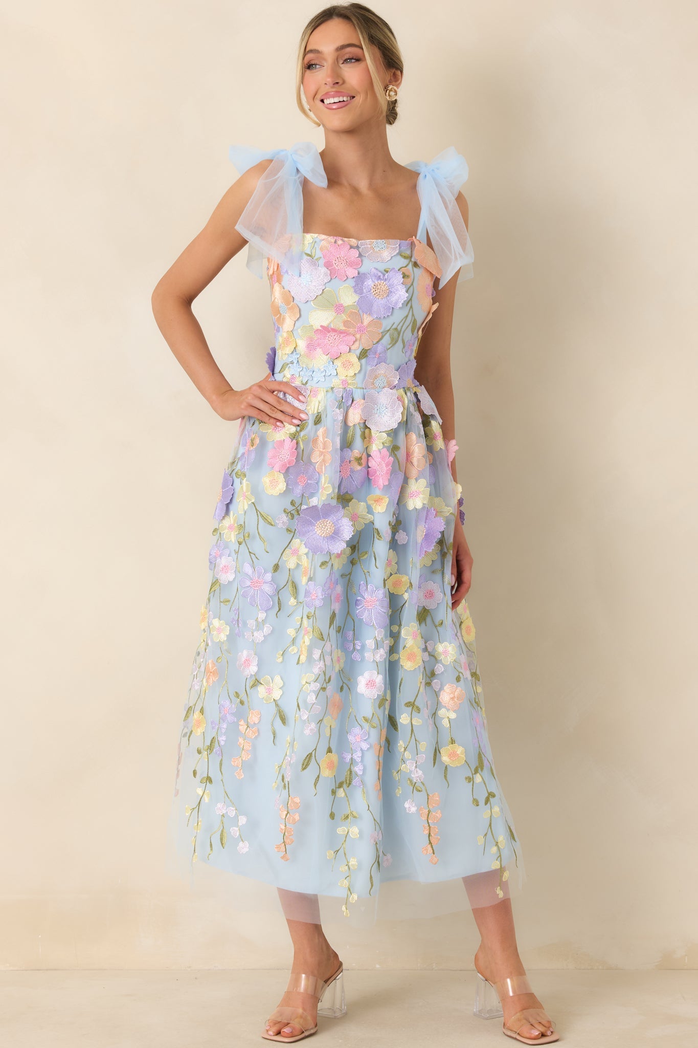 Celestine Embroidered Floral Maxi Dress Light Blue 6