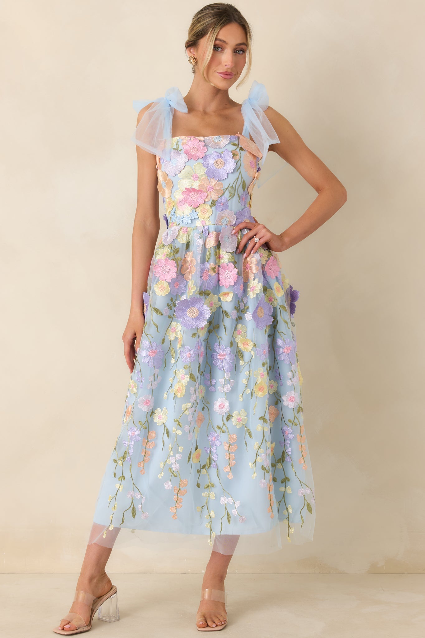 Celestine Embroidered Floral Maxi Dress Light Blue 4