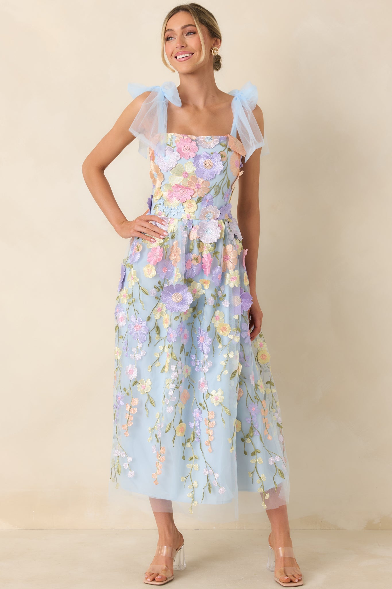 Celestine Embroidered Floral Maxi Dress Light Blue 3