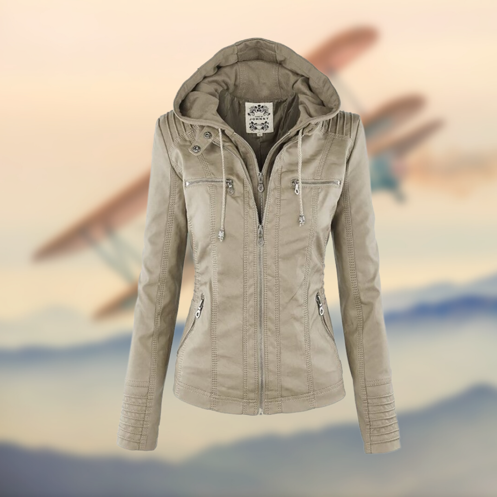 Ava Vegan Leather Jacket Brown 2