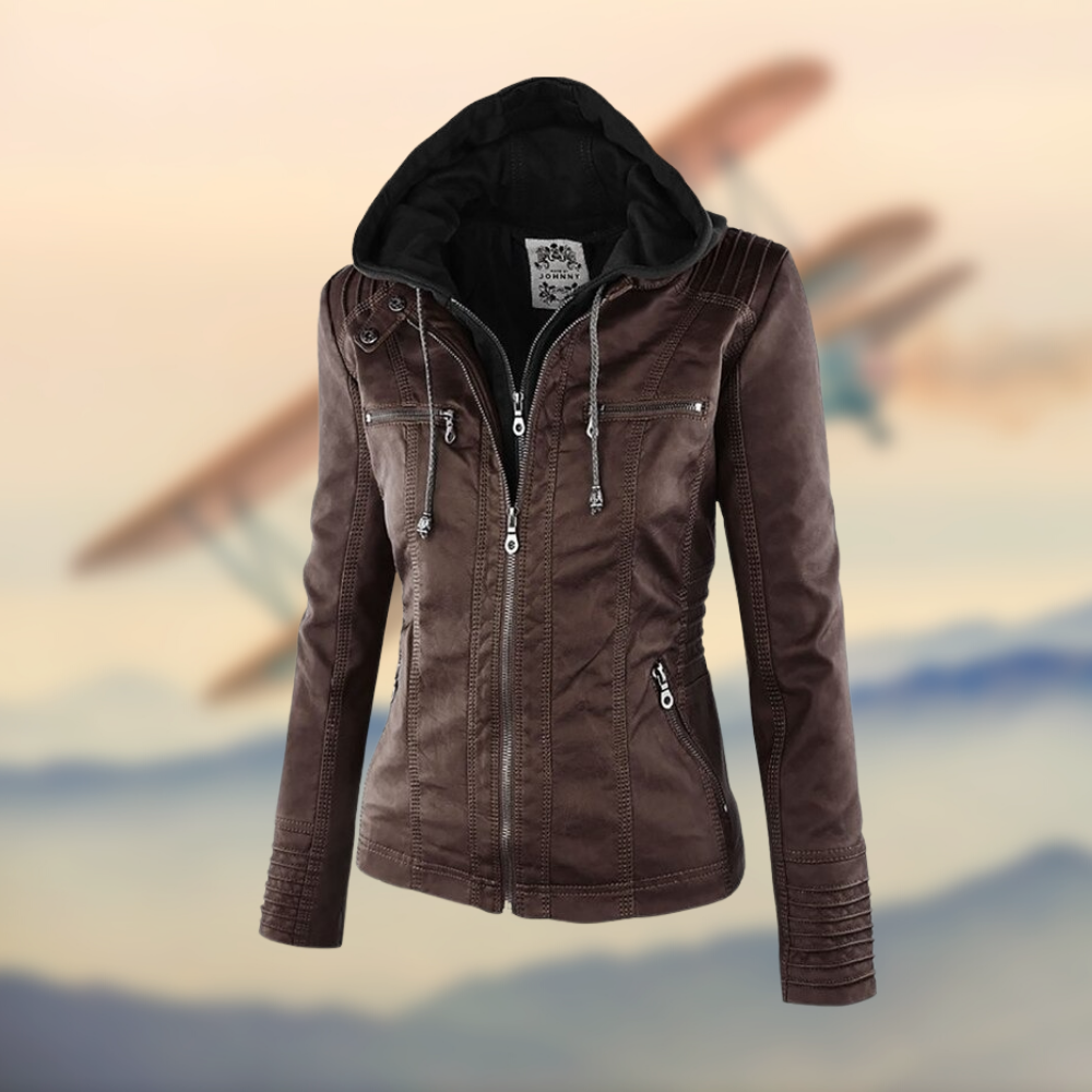 Ava Vegan Leather Jacket Brown 3