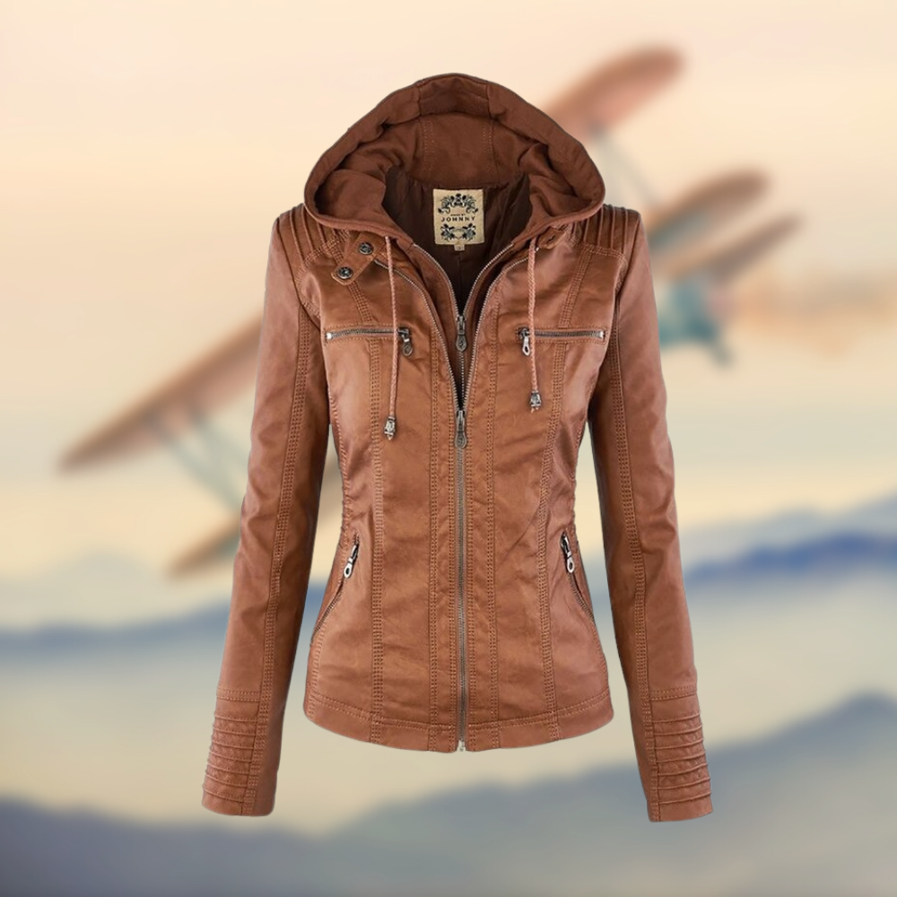 Ava Vegan Leather Jacket Brown 5