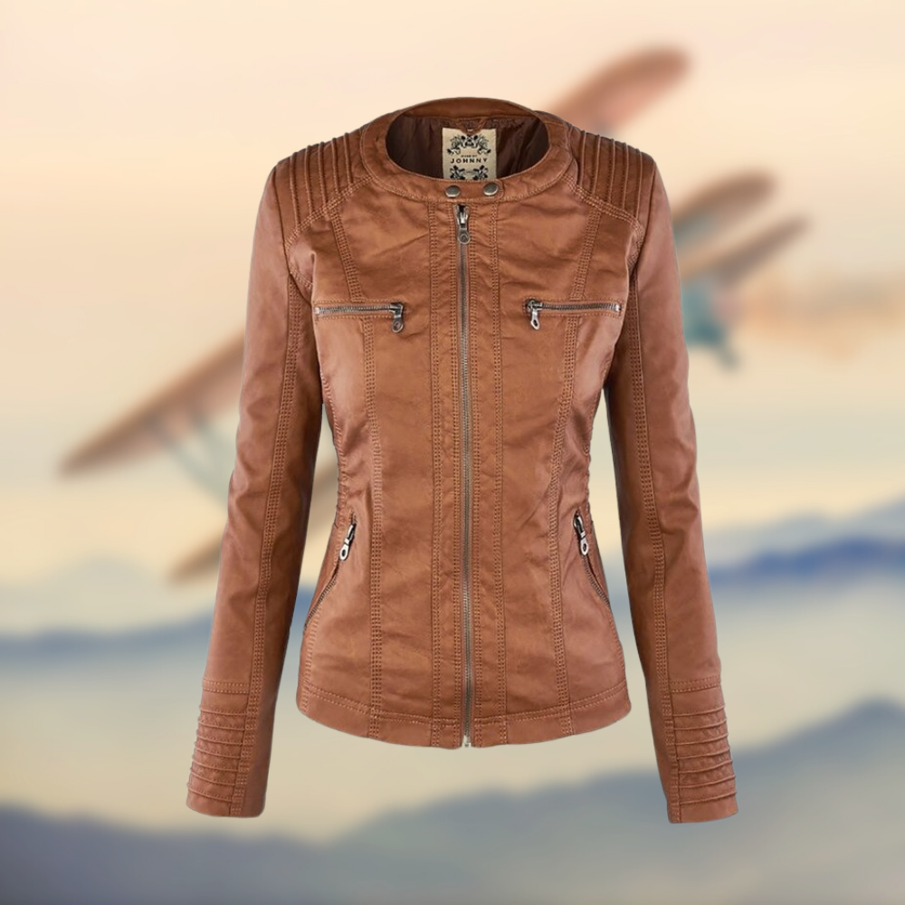 Ava Vegan Leather Jacket Brown 1