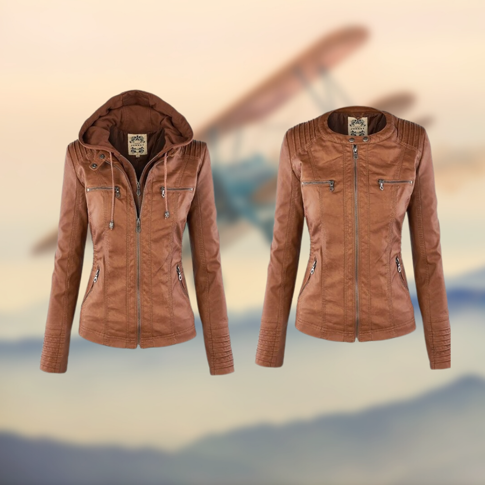 Ava Vegan Leather Jacket Brown 6