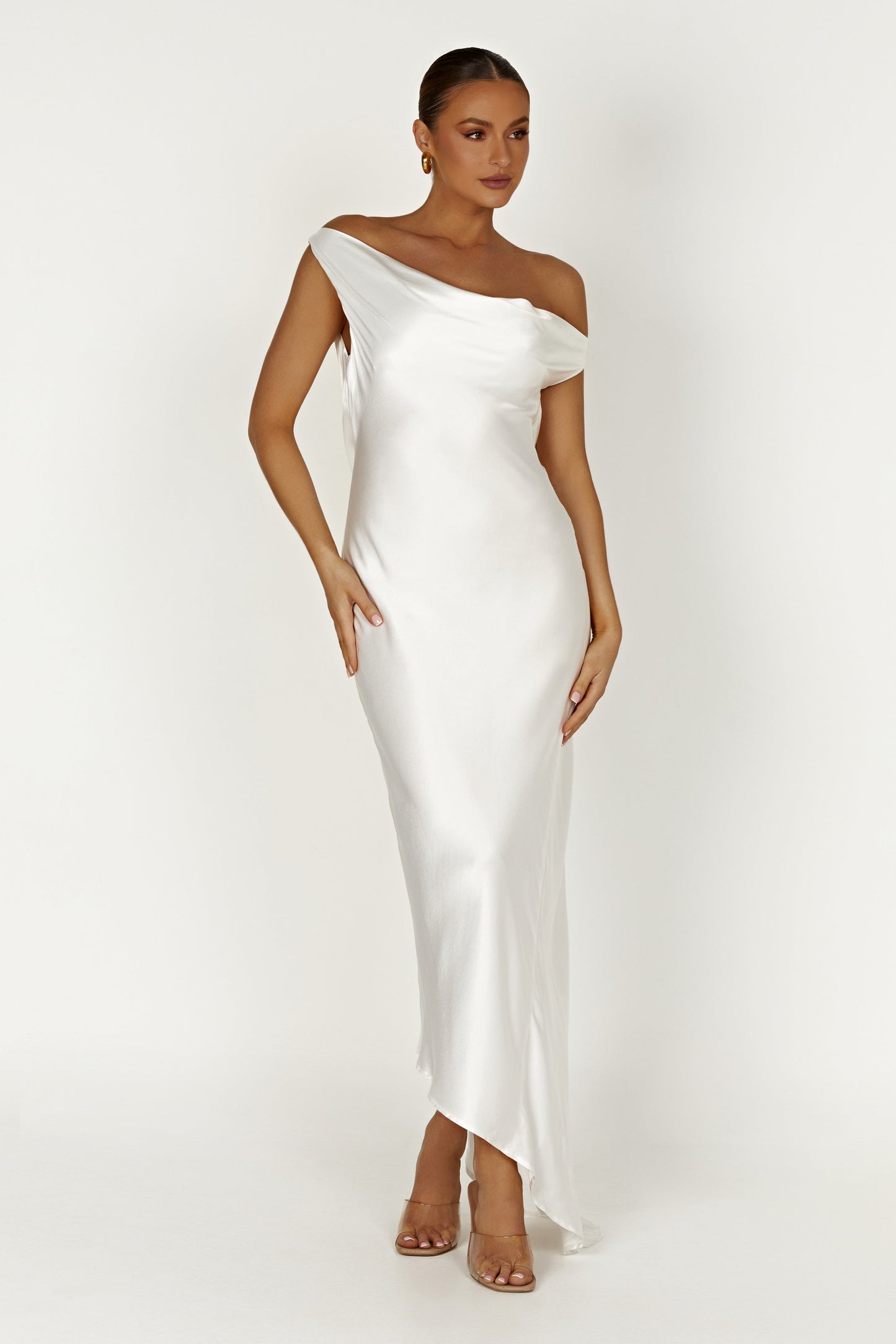 Yvette Asymmetrical Slip Maxi Dress in Emerald Emerald 38