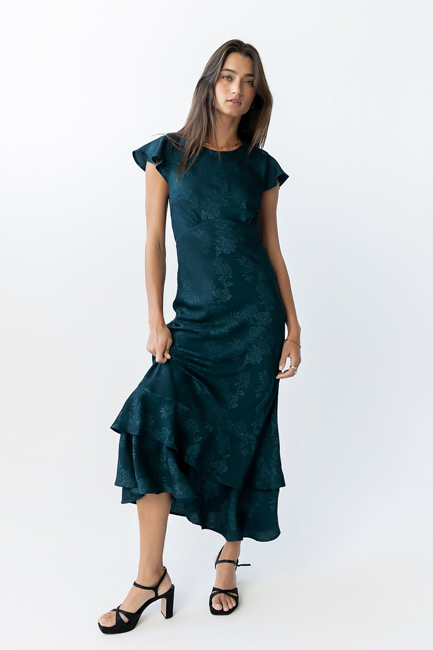 Mateo Floral Maxi Dress Teal 2