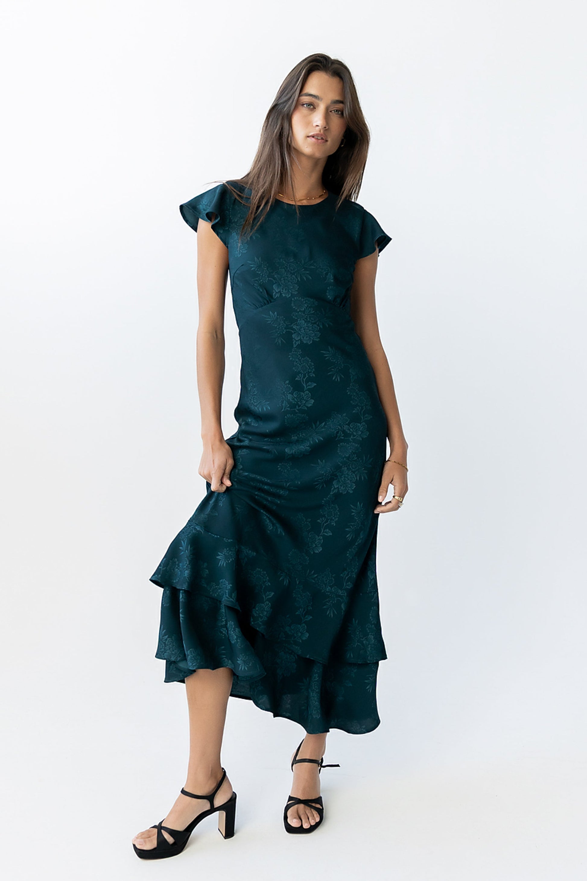 Mateo Floral Maxi Dress Teal 2
